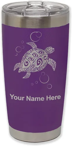 Vista 38 de LaserGram Vaso aislado al vacío de 20 onzas, tortuga marina hawaiana, grabado personalizado incluido (morado claro)