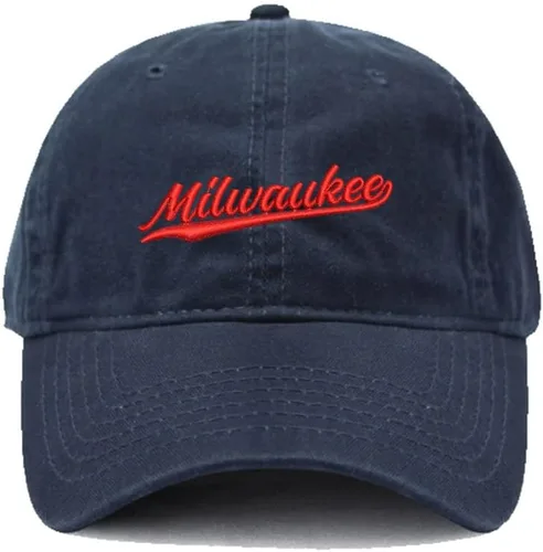 Vista 2 de Gorras de béisbol Milwaukee City - Gorra bordada WI unisex de algodón lavado ajustable