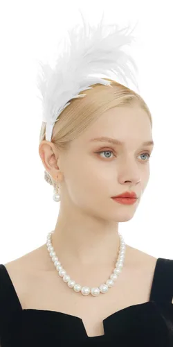 Vista 2 de FELIZHOUSE - Tocado de plumas de los años 20 diadema para mujeres y niñas estilo Kentucky Derby para bodas fiestas de té y disfraces Tocado