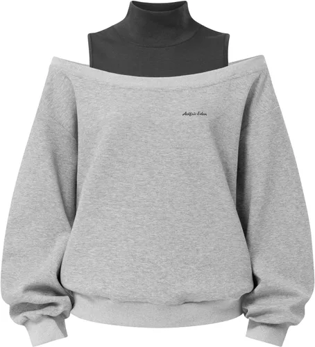 Vista 9 de Aelfric Eden Sudadera de cuello alto falso con hombros descubiertos para Gris Stone