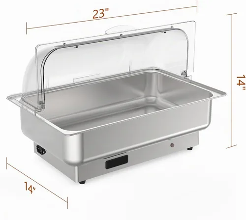 Vista 2 de GarveeHome Juego de bufé eléctrico de acero inoxidable con tapa enrollable con 1 sartén de 9 cuartos de galón, control de temperatura de 400 W