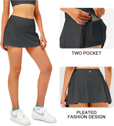 Vista 6 de Stelle Falda pantalón de tenis para mujer, pantalón corto de golf de cintura alta atlética con bolsillos interiores, pantalones cortos deportivos