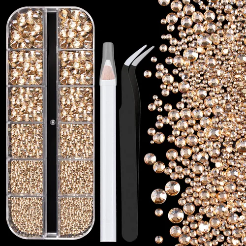 Vista 17 de Dos paquetes de diamantes de imitación de parte trasera plana, 4520 piezas de diamantes de imitación coloridos para arte de uñas, cristal colorido +