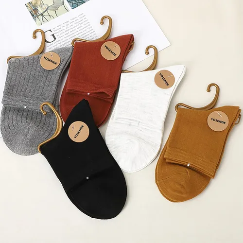 Vista 6 de Calcetines de algodón para mujer, calcetines clásicos de negocios, 5 pares, suaves y cómodos