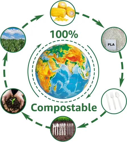 Vista 4 de MISISIPI Juego de utensilios compostables de 150 unidades, resistente con certificación BPI, tenedores desechables sin plástico, cucharas, cuchillos