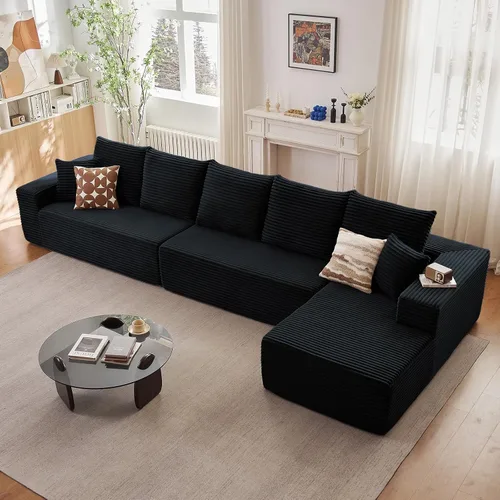 Vista 32 de Sofá modular de 96 pulgadas en forma de L, sofá modular de 3 asientos, sofá modular de pana de espuma viscoelástica sin hueso para sala de estar