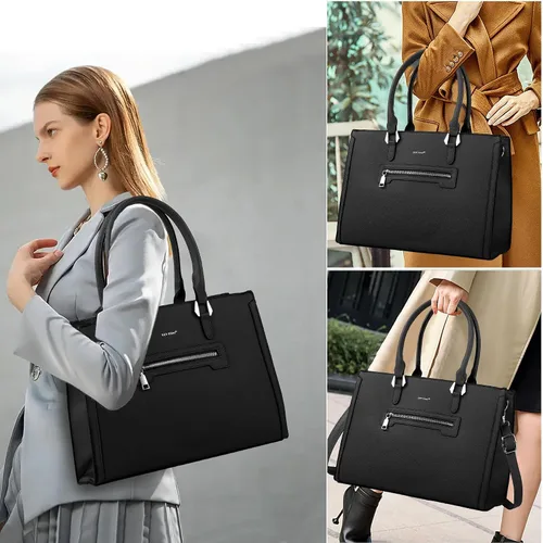 Vista 7 de TANTOMI Structured Satchel Purses for Women, Medium Vegan Leather Top Handle Handbag with Pockets, Classy Work Bag for Ladies