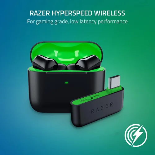 Vista 2 de Razer Hammerhead HyperSpeed Wireless Multi-Platform Gaming Earbuds for Xbox Series XS, Xbox One, PC, Mobile ANC - Noise Cancelling Mic - Bluetooth