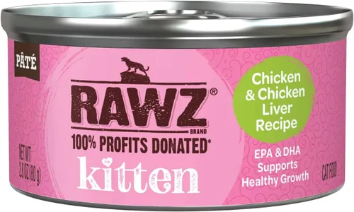 Vista 9 de Rawz Alimento húmedo natural en paté enlatado para gatitos, hecho con ingredientes de carne reales, sin BPA ni encías, latas de 2.8 onzas