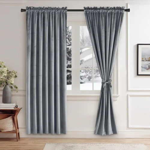 Vista 85 de JIUZHEN Cortinas de terciopelo beige de 63 pulgadas de ancho x 63 pulgadas de largo, cortinas de terciopelo retro suaves con bolsillo para barra