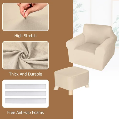 Vista 4 de HunnmingRe Juego de fundas para silla y otomana, funda de cojín en forma de T, de seda de leche, protector de muebles, sofá suave para sillón