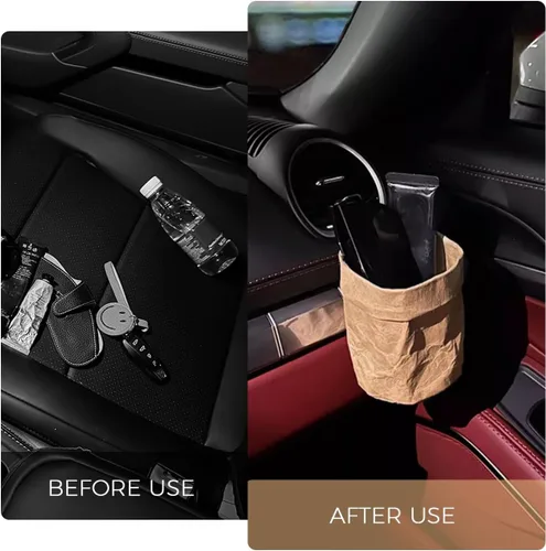Vista 4 de OLizee® Bolsa de papel kraft impermeable para coche, organizador de ventilación de aire, bolsa de almacenamiento universal para gafas de sol