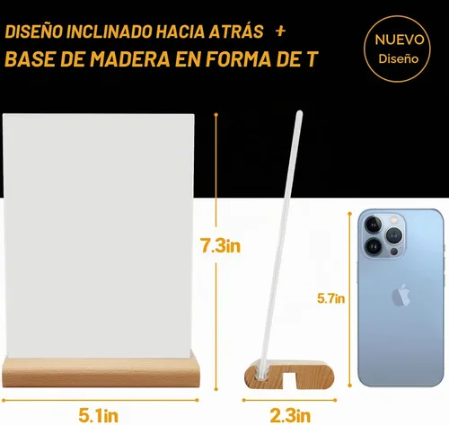 Vista 2 de trophable L/T forma clara titular de acrílico signo con base de madera