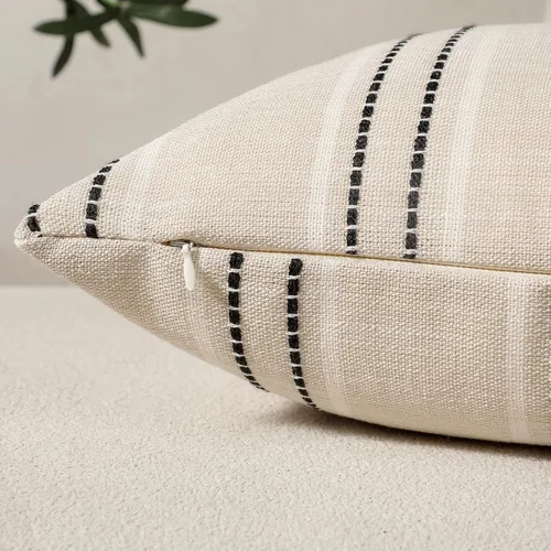 Vista 2 de Hckot Fundas de Almohadas Decorativas 16x16 Juego de 2 Fundas de Almohadas a Rayas de Lino Texturizado Almohadas Decorativas Fundas de Cojines