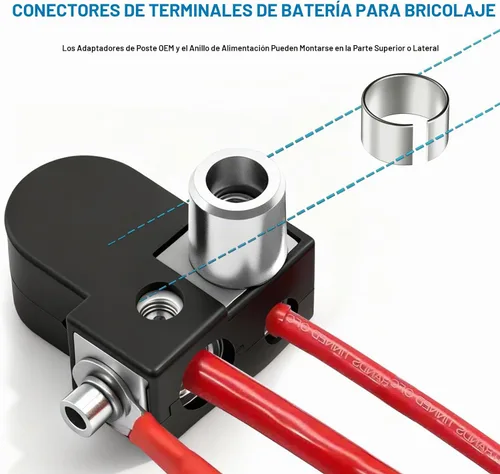 Vista 3 de Conectores de terminal de batería, terminales universales de batería de automóvil con collares adaptadores, conectores de batería para salidas