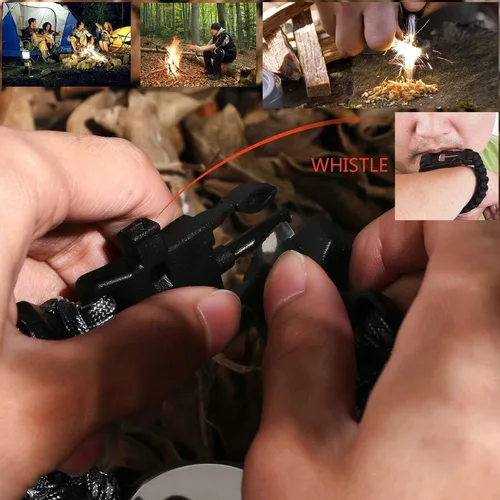 Vista 2 de wejie Regalos para hombres, papá y marido, reloj de supervivencia al aire libre 6 en 1, paracaídas, iniciador de fuego, silbato de supervivencia