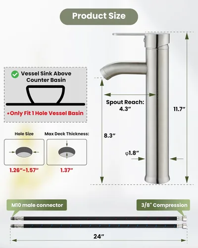 Vista 4 de gotonovo Grifo de lavabo Vessel Moderno Grifo de baño alto de una sola manija con un agujero de acero inoxidable para lavabo de baño en RV Mezclador
