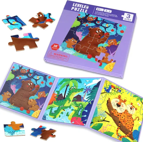 Vista 10 de Rompecabezas magnéticos para niños pequeños de 1 a 3 años, 3 en 1, divertido rompecabezas de granja, rompecabezas de viaje para niños, juguete