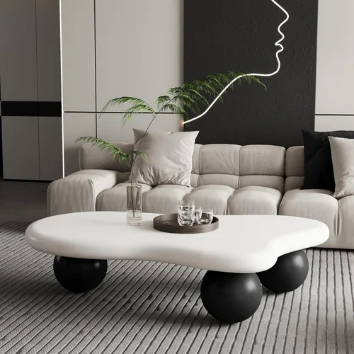 Vista 24 de Mesa de centro de nube de 47 pulgadas para sala de estar, mesa de centro irregular moderna, mesas de centro bajas abstractas, piedra sintética, Negro