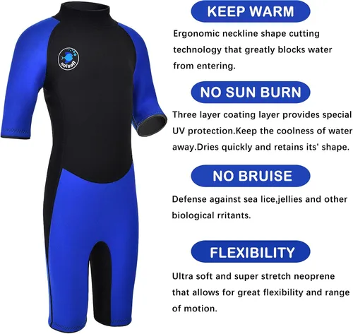 Vista 4 de Traje de neopreno de 3 mm para niños, niñas, niños pequeños y jóvenes; traje de baño completo térmico para agua fría; cremallera en la espalda
