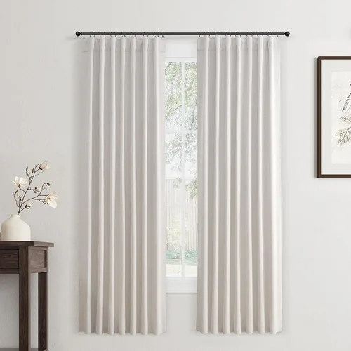 Vista 50 de Jowels Cortinas opacas de lino natural de 96 pulgadas de largo, 2 paneles