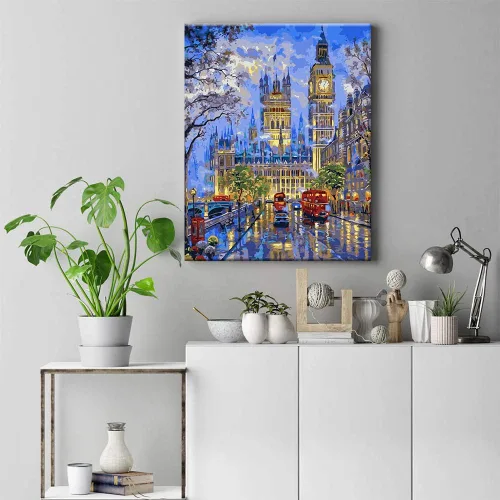 Vista 8 de TUMOVO Big Ben Kit de pintura por números para adultos, kit de pintura por números por números, pintura de calle Londres por números para adultos