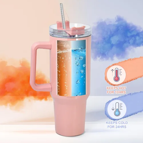 Vista 3 de AGH Vaso de sublimación de 40 onzas con asa y pajita, paquete de 4 vasos aislados de acero inoxidable, botellas de agua, vasos de viaje, color morado