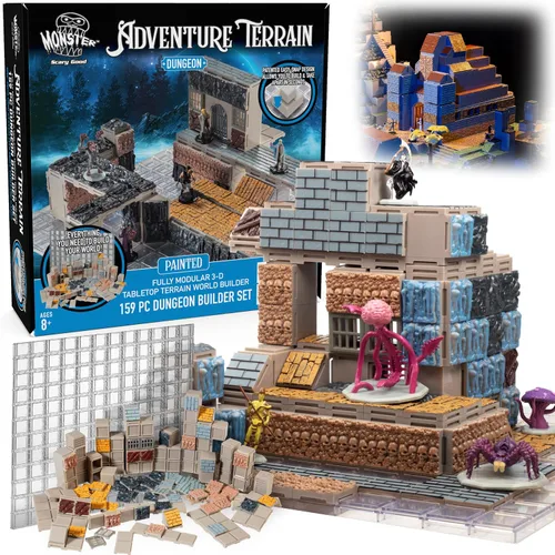 Vista 7 de Monster Adventure Terrain - Sistema de construcción intercambiable 3D, juego de expansión de caverna pintada de 141 piezas con base, construye