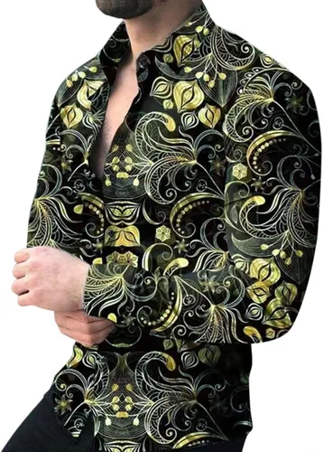 Vista 2 de ZDFER 2022 Nuevas camisas para hombre, camisas casuales de talla grande, camisas de manga larga con botones, camisas coloridas con cuello hawaiano