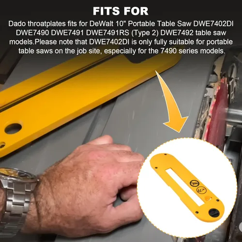 Vista 8 de DWE7402DI - Accesorios para sierra de mesa, placa de garganta para sierra de mesa DeWalt de 10 pulgadas, hojas de Dado para sierra de mesa DeWalt