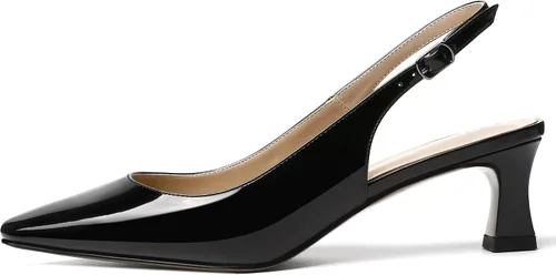 Vista 2 de SKYSTERRY Vestido de mujer de noche Slingback gatito punta cuadrada Carrete de patente de oficina Zapatos de tacón bajo 2 pulgadas