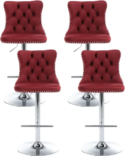 Vista 43 de Juego de 2 taburetes de bar beige, taburetes de bar tapizados ajustables con respaldo y reposapiés dorado, modernos taburetes de bar giratorios