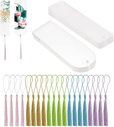 Vista 8 de Marcadores de Libro de Acrílico Transparente en Blanco 20Pcs Marcadores de Libro de Plástico Transparente con 20Pcs de Borlas Pequeñas