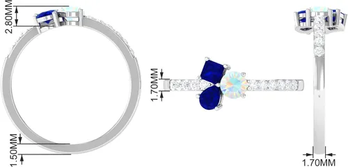 Vista 5 de Anillo de promesa de ópalo etíope y zafiro azul de 1 quilates con diamante, ópalo etíope y zafiro azul, anillo de promesa de racimo de zafiro azul