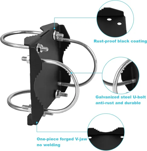 Vista 6 de Kit de soporte cruzado para mástil de antena para tubos de diámetro exterior de 1.65 a 2.45 pulgadas con placa de ángulo recto resistente
