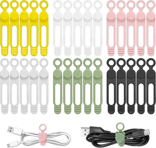 Vista 9 de Organizador de cables de silicona reutilizable de 3 pulgadas para cables de carga, cables de datos, cables de computadora, organización de cables
