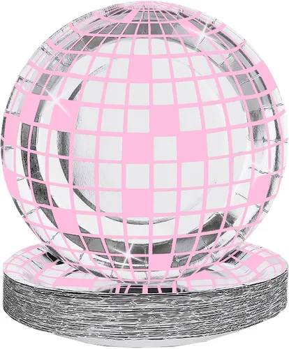 Vista 7 de FunisFun Platos de Discoteca Desechables Platos de Bola de Discoteca para Decoraciones de Fiesta de Discoteca de los 70s Boda Cumpleaños Despedida
