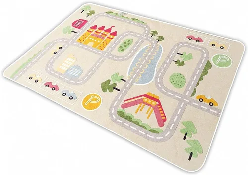Vista 7 de Alfombra de juegos para niños para autos de juguete y tren, alfombra de área de juegos con respaldo de goma, divertida alfombra decorativa, regalo