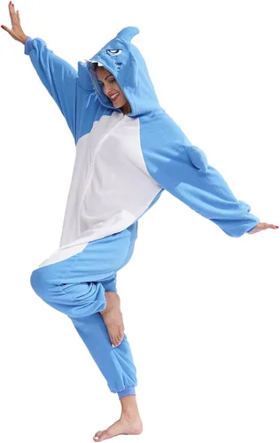 Vista 3 de Pijama de tiburón para adultos, disfraz de tiburón de una pieza, pijamas de animales para el hogar, ropa de dormir para mujeres y hombres, rosa