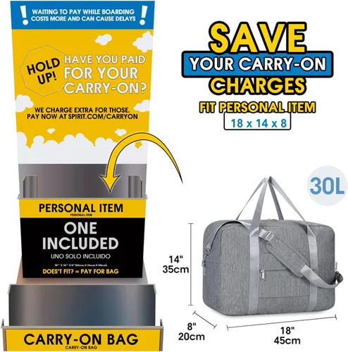 Vista 2 de For Spirit Airlines - Bolsa de viaje plegable de 18 x 14 x 8 pulgadas, bolsa de viaje para llevar en el equipaje durante la noche para mujeres
