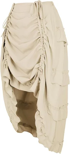 Vista 2 de Zhitunemi Falda de pirata renacentista: falda steampunk vestidos de corsé de talla grande - Ferias renacentistas y festivales medievales Beige