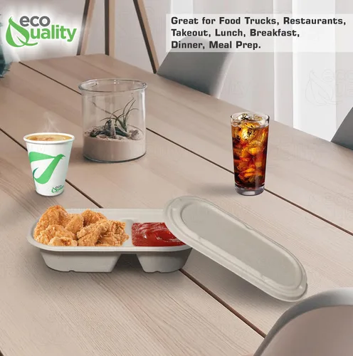 Vista 6 de Cuencos desechables de 29 onzas con tapas de fibra, cuencos rectangulares compostables de papel biodegradable de caña de azúcar, ecológicos, aptos