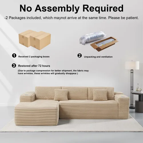 Vista 5 de Sofá modular Cloud con diván en forma de L, moderno sofá modular con asiento profundo, portavasos integrado y bolsillo de almacenamiento para sala