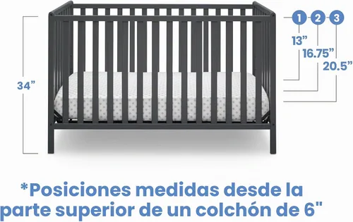Vista 4 de Delta Children Heartland Cuna convertible 4 en 1 - Certificado Greenguard Gold, color gris carbón