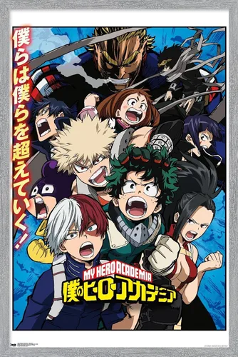 Vista 15 de My Hero Academia - Póster de pared Key Art 2, 22.4 pulgadas de largo x 14.7 pulgadas, versión enmarcada en madera de granero