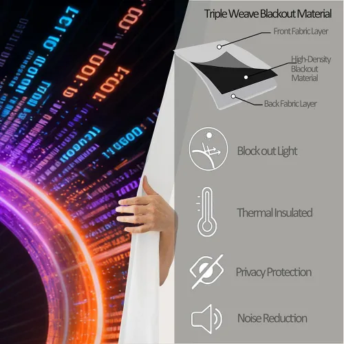 Vista 7 de Cyber Ring Curtains, Thermal Insulated Darkening Drapes For Sci-Fi Home Decor, Futuristic Neon Circle Digital Grid Scene Grommet Window Treatments
