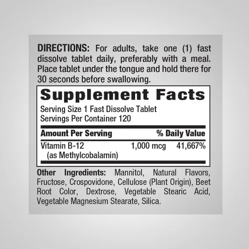 Vista 2 de Piping Rock Vitamina B12 1000 mcg Sublingual 120 Tabletas