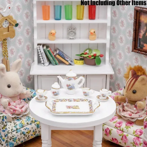 Vista 3 de Odoria Juego de té de porcelana en miniatura 1/12, 8 piezas, accesorios de decoración de casa de muñecas