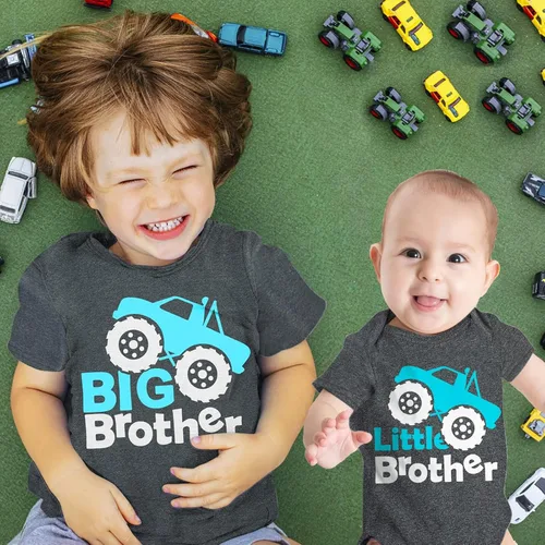 Vista 2 de Funnycokid Conjunto de camisas a juego para hermano mayor, hermano pequeño, ropa de regalo para bebé