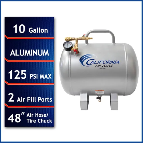 Vista 7 de California Air Tools CAT-AUX10A Tanque de aire de aluminio portátil ligero, 10 galones, color plateado